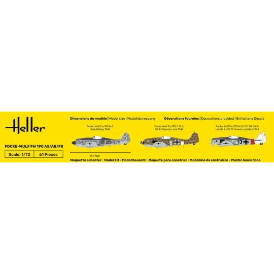 Aircraft Foke-Wulf FW 190 A5/A8/F8 1/72 Heller + glue and paints Heller HEL-56235 - 4 HEL-56235-Aircraft Foke-Wulf FW 190 A5/A8/F8 1/72 Heller + glue and paints - HEL-56235