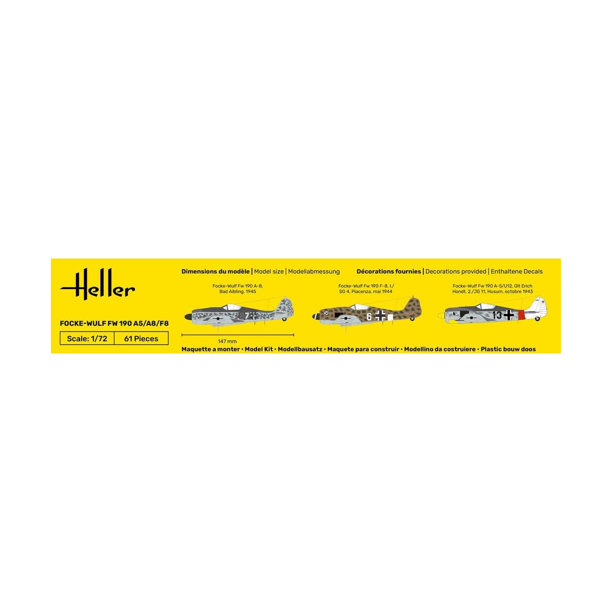 Aircraft Foke-Wulf FW 190 A5/A8/F8 1/72 Heller + glue and paints Heller HEL-56235 - 4 Aircraft Foke-Wulf FW 190 A5/A8/F8 1/72 Heller + glue and paints Heller HEL-56235 - 4