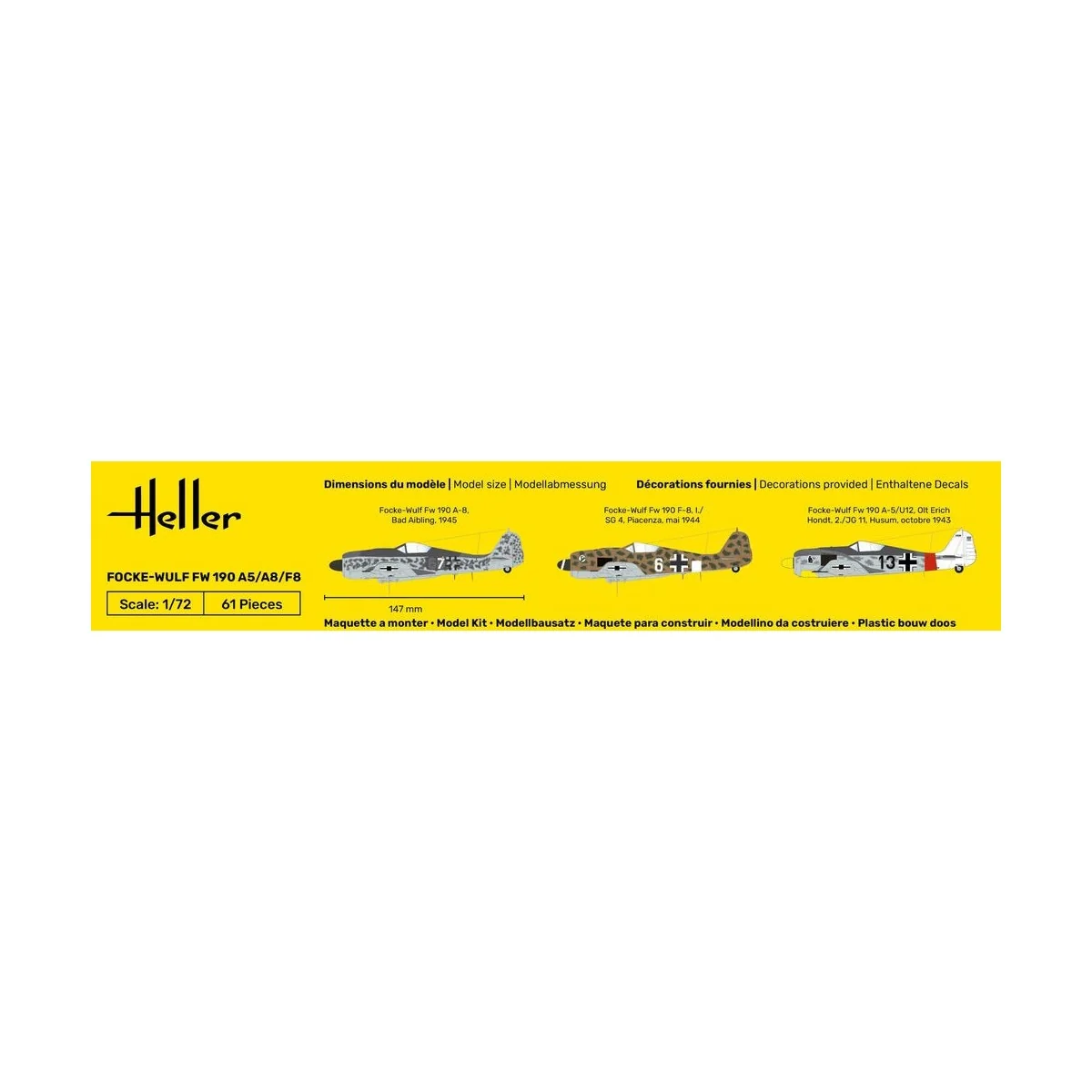 Aircraft Foke-Wulf FW 190 A5/A8/F8 1/72 Heller + glue and paints Heller HEL-56235 - 4 Aircraft Foke-Wulf FW 190 A5/A8/F8 1/72 Heller + glue and paints Heller HEL-56235 - 4