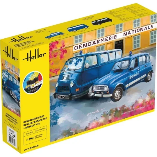 Set Renault Estafette et Renault 4TL Gendarmerie 1/24 Heller + colle et peintures Heller HEL-52325 - 1 HEL-52325-Set Renault Estafette et Renault 4TL Gendarmerie 1/24 Heller + colle et peintures - HEL-52325