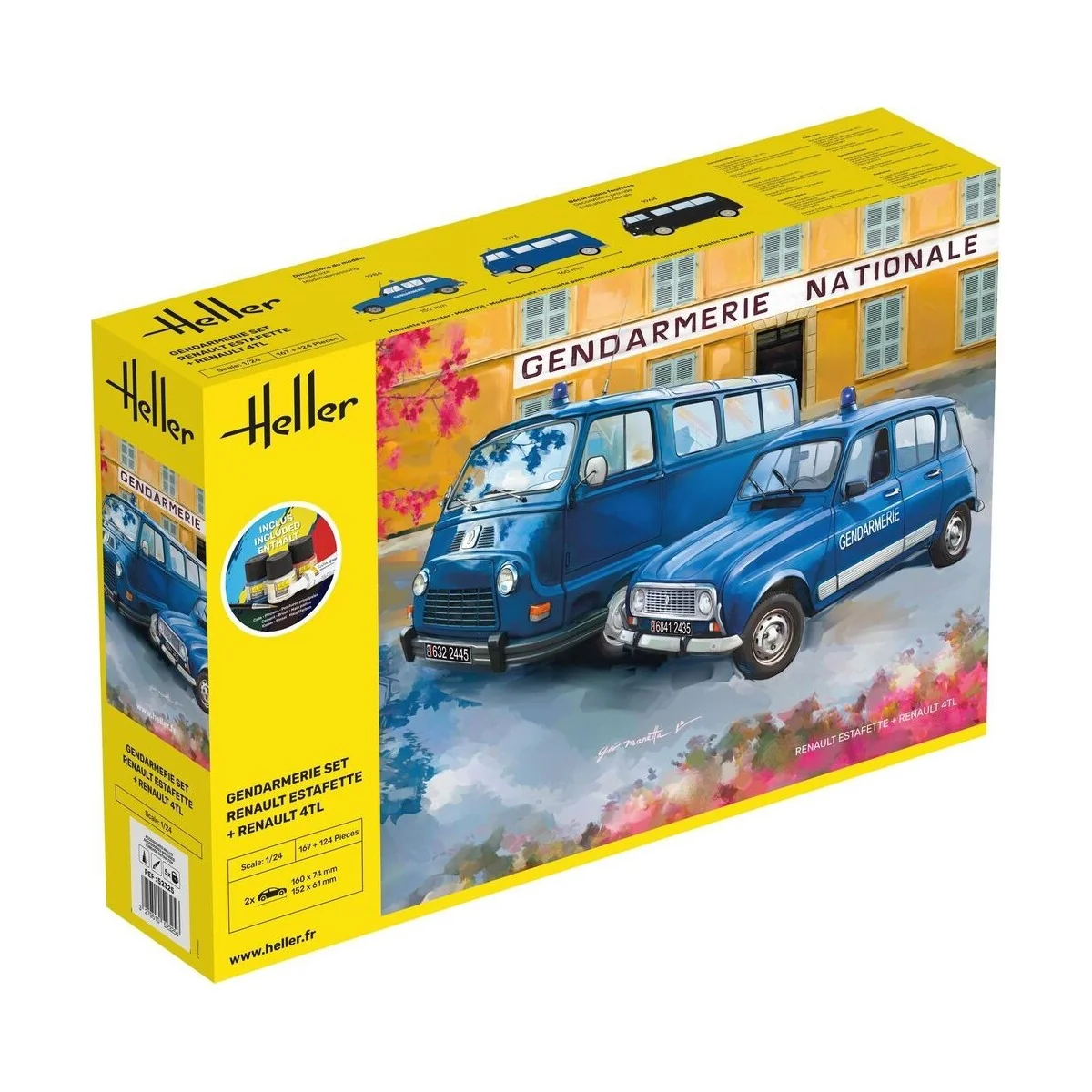Set Renault Estafette et Renault 4TL Gendarmerie 1/24 Heller + colle et peintures Heller HEL-52325 - 1 Set Renault Estafette et Renault 4TL Gendarmerie 1/24 Heller + colle et peintures Heller HEL-52325 - 1