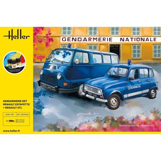 HEL-52325-Set Renault Estafette et Renault 4TL Gendarmerie 1/24 Heller + colle et peintures
