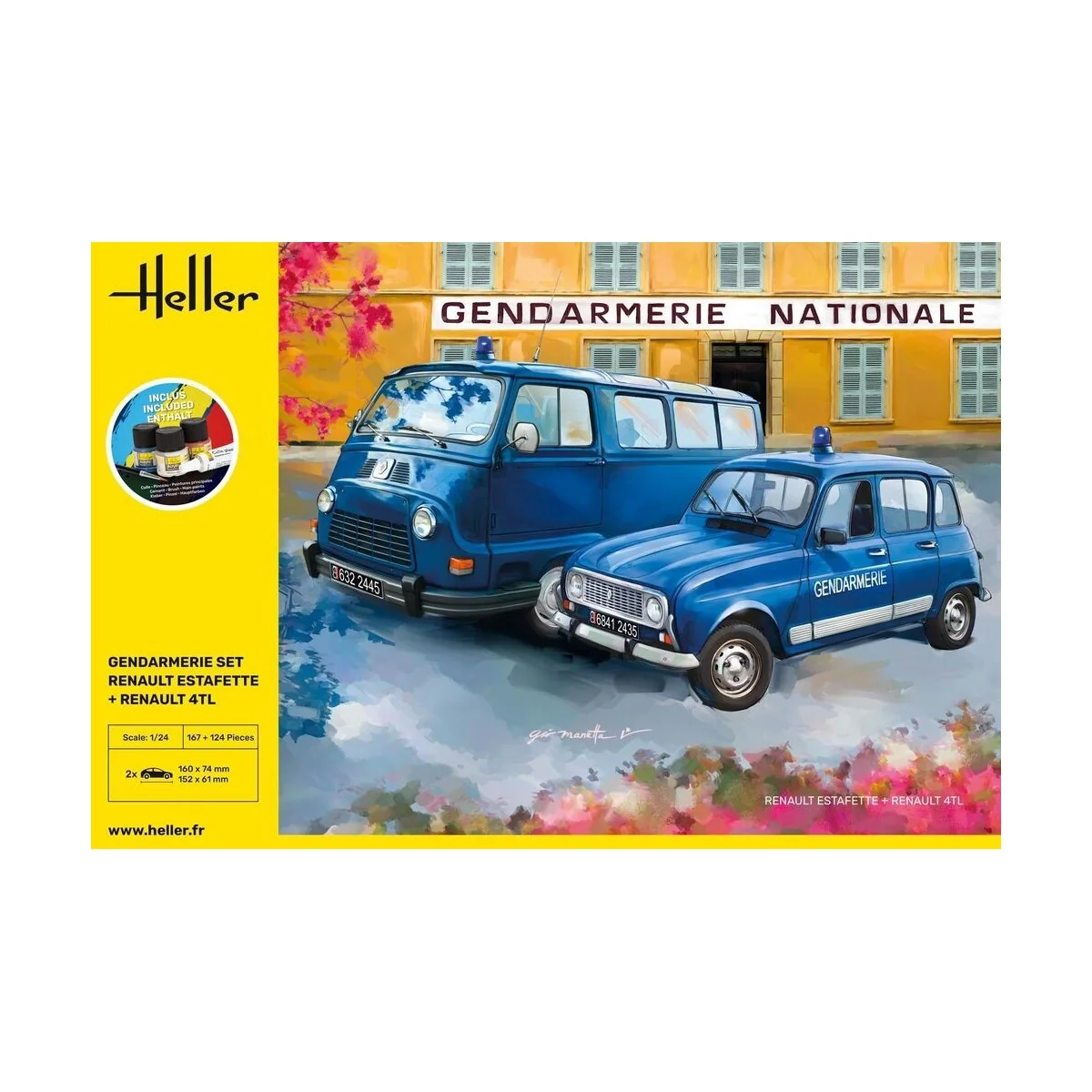 Set Renault Estafette et Renault 4TL Gendarmerie 1/24 Heller + colle et peintures Heller HEL-52325 - 2 Set Renault Estafette et Renault 4TL Gendarmerie 1/24 Heller + colle et peintures Heller HEL-52325 - 2