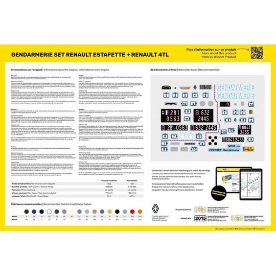 HEL-52325-Set Renault Estafette and Renault 4TL Gendarmerie 1/24 Heller + glue and paints