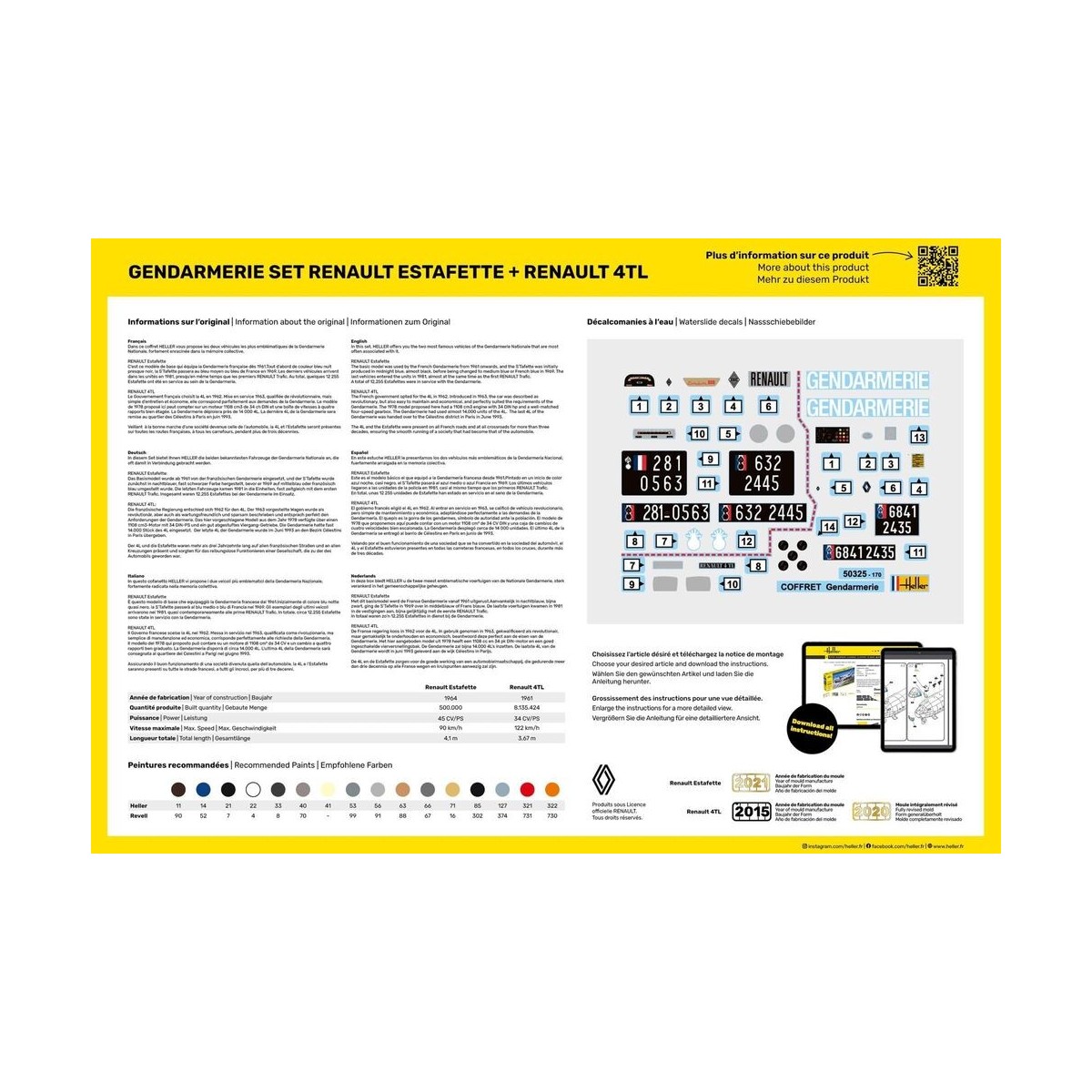 Set Renault Estafette and Renault 4TL Gendarmerie 1/24 Heller + glue and paints Heller HEL-52325 - 2