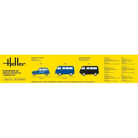 HEL-52325-Set Renault Estafette and Renault 4TL Gendarmerie 1/24 Heller + glue and paints