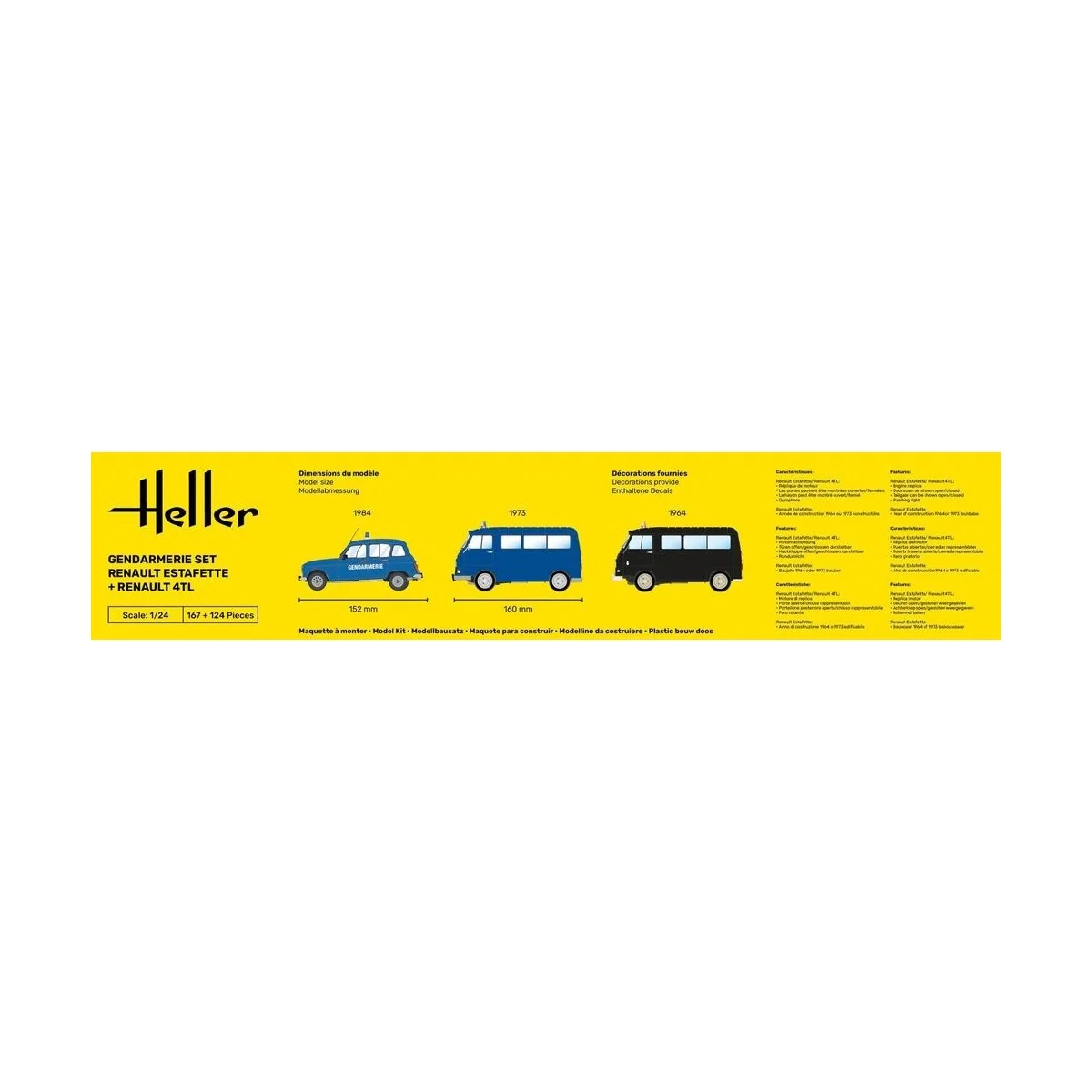 Set Renault Estafette et Renault 4TL Gendarmerie 1/24 Heller + colle et peintures Heller HEL-52325 - 3 Set Renault Estafette et Renault 4TL Gendarmerie 1/24 Heller + colle et peintures Heller HEL-52325 - 3
