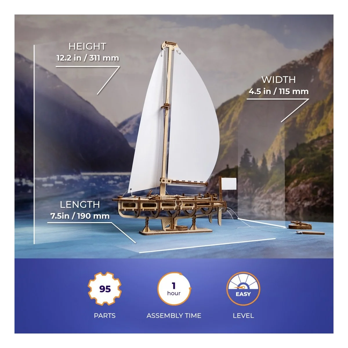 Sailboat Ocean Beauty Yacht Puzzle 3D Wood UGEARS UGEARS UG-70193 - 4