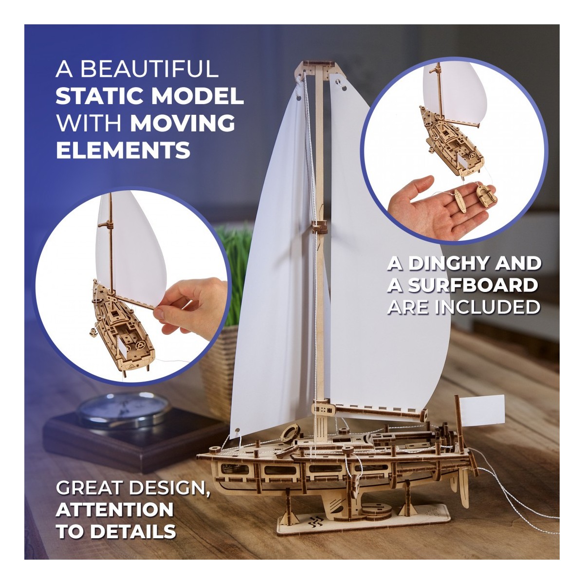 Voilier Yacht beauté de l'océan Puzzle 3D bois UGEARS UGEARS UG-70193 - 7