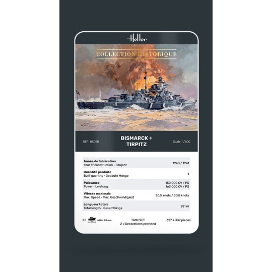 HEL-85078-Coffret bateaux Bismarck + Tirpitz 1/400 Heller