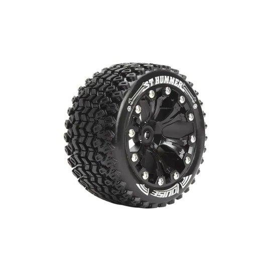 L-T3209SB-ST-Hummer Tires + 2.8" 1/10 (x2) Black Rims Louise RC - L-T3209SB