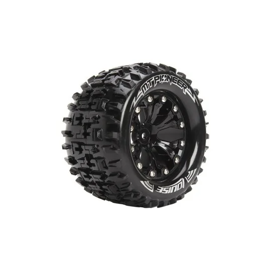 L-T3202SBH-MT-Pioneer Tires + Black 2.8" 1/10 Rims (x2) Louise RC