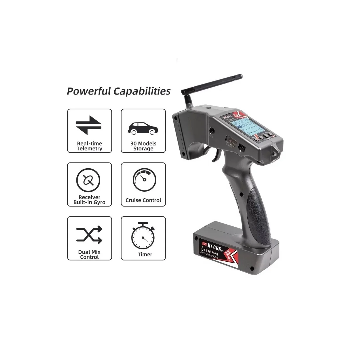 Radio RC6GS V3 2.4Ghz 7 channels + R7FG RadioLink RadioLink RDL-RC6GS-V3-SET - 4