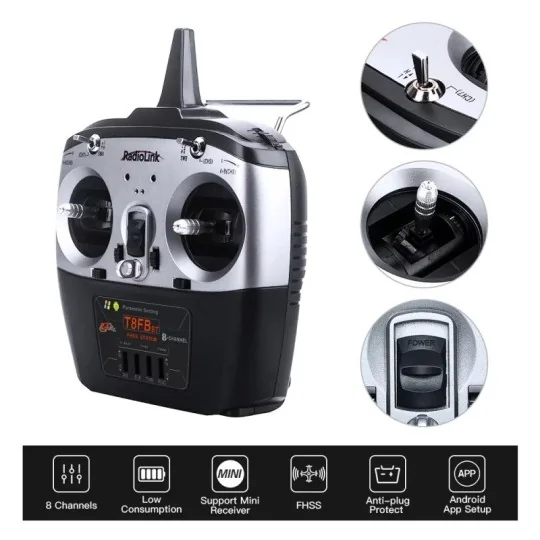 T8FB BT 2.4Ghz 8-Channel Radio + R8EF RadioLink RadioLink RDL-T8FB-BT-SET - 4 RDL-T8FB-BT-SET-T8FB BT 2.4Ghz 8-Channel Radio + R8EF RadioLink - RDL-T8FB-BT-SET