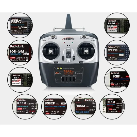 T8FB BT 2.4Ghz 8-Channel Radio + R8EF RadioLink RadioLink RDL-T8FB-BT-SET - 8 RDL-T8FB-BT-SET-T8FB BT 2.4Ghz 8-Channel Radio + R8EF RadioLink - RDL-T8FB-BT-SET