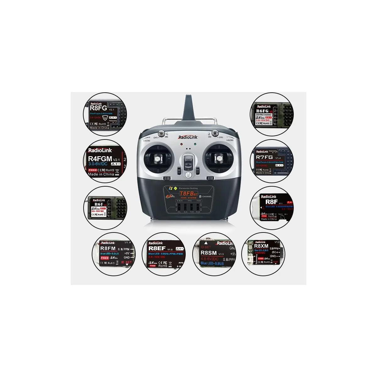 T8FB BT 2.4Ghz 8-Channel Radio + R8EF RadioLink RadioLink RDL-T8FB-BT-SET - 8 T8FB BT 2.4Ghz 8-Channel Radio + R8EF RadioLink RadioLink RDL-T8FB-BT-SET - 8