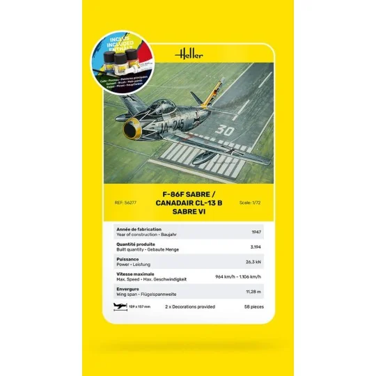HEL-56277-F-86F Sabre / Canadair CL-13 B Sabre VI 1/72 Heller + colle et peintures - HEL-56277