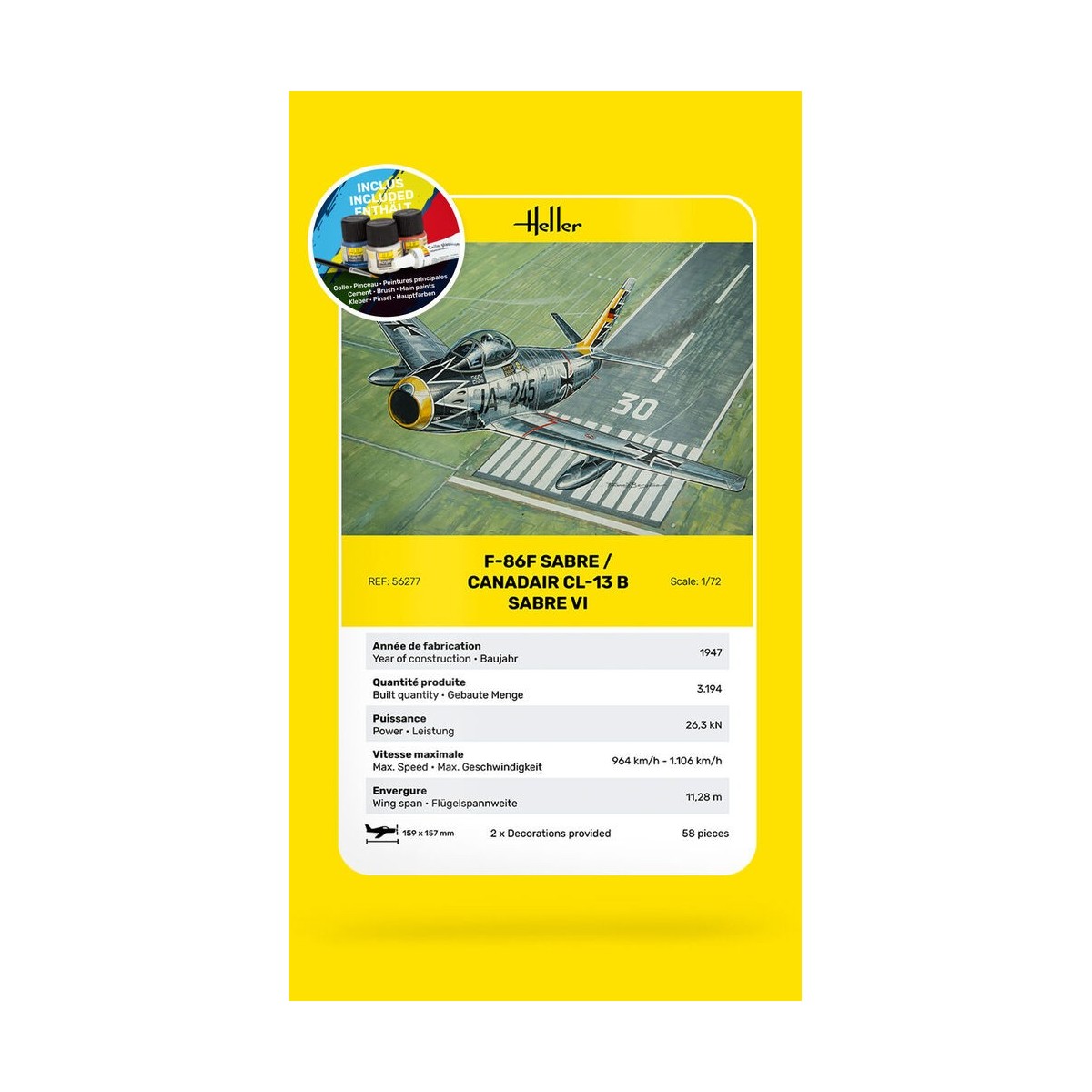 F-86F Sabre / Canadair CL-13 B Sabre VI 1/72 Heller + glue and paints Heller HEL-56277 - 4
