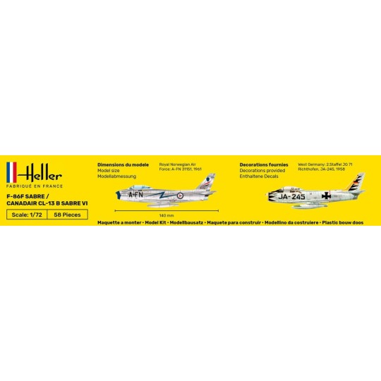 F-86F Sabre / Canadair CL-13 B Sabre VI 1/72 Heller + glue and paints Heller HEL-56277 - 4 HEL-56277-F-86F Sabre / Canadair CL-13 B Sabre VI 1/72 Heller + glue and paints - HEL-56277