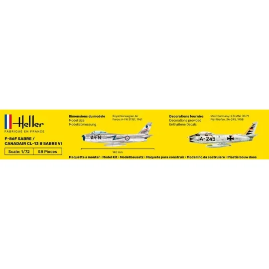F-86F Sabre / Canadair CL-13 B Sabre VI 1/72 Heller + glue and paints Heller HEL-56277 - 4 HEL-56277-F-86F Sabre / Canadair CL-13 B Sabre VI 1/72 Heller + glue and paints - HEL-56277