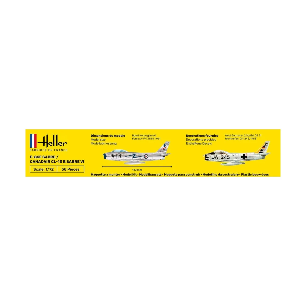 F-86F Sabre / Canadair CL-13 B Sabre VI 1/72 Heller + glue and paints Heller HEL-56277 - 4 F-86F Sabre / Canadair CL-13 B Sabre VI 1/72 Heller + glue and paints Heller HEL-56277 - 4