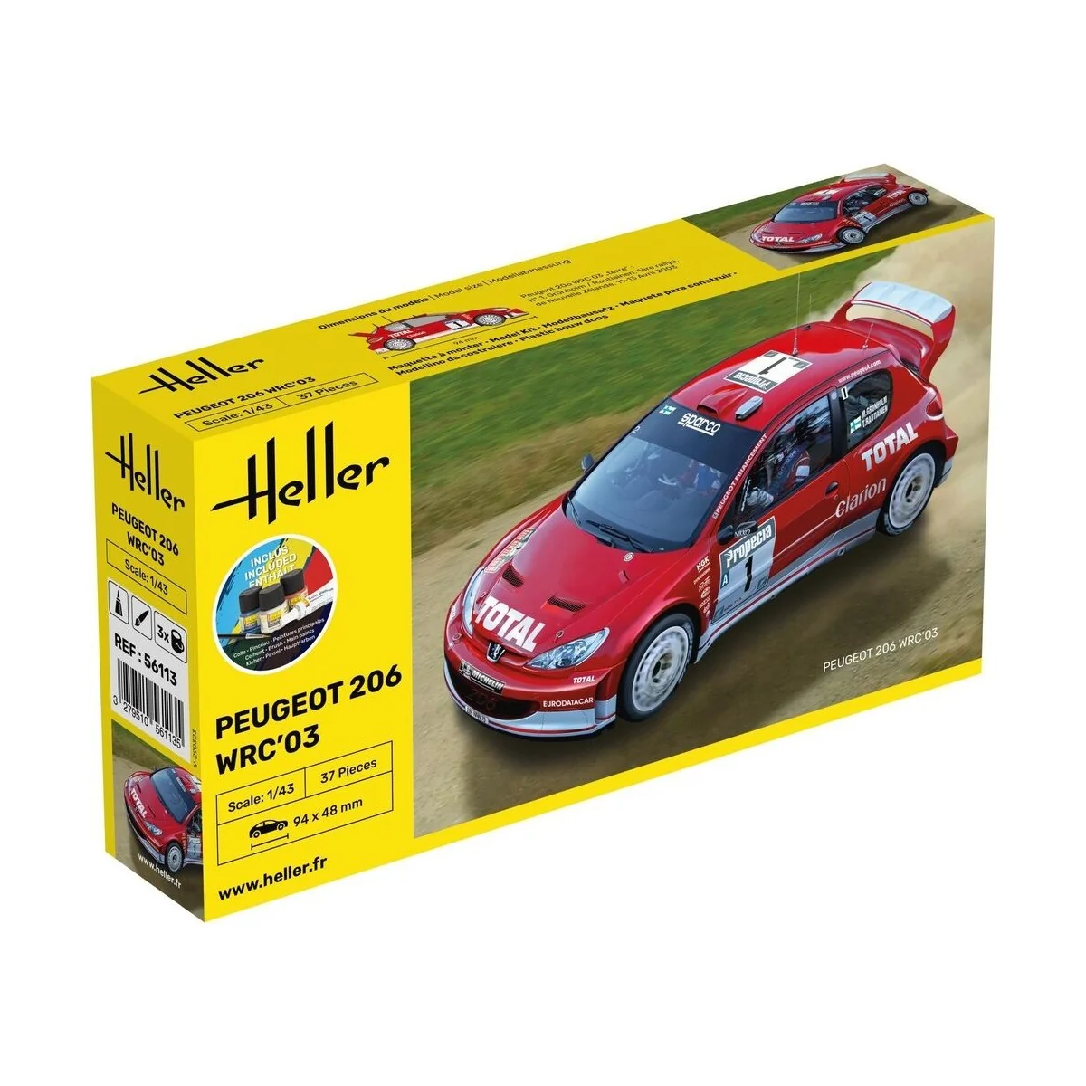 Peugeot 206 WRC 2003 1/43 Heller + colle et peintures Heller HEL-56113 - 1 Peugeot 206 WRC 2003 1/43 Heller + colle et peintures Heller HEL-56113 - 1