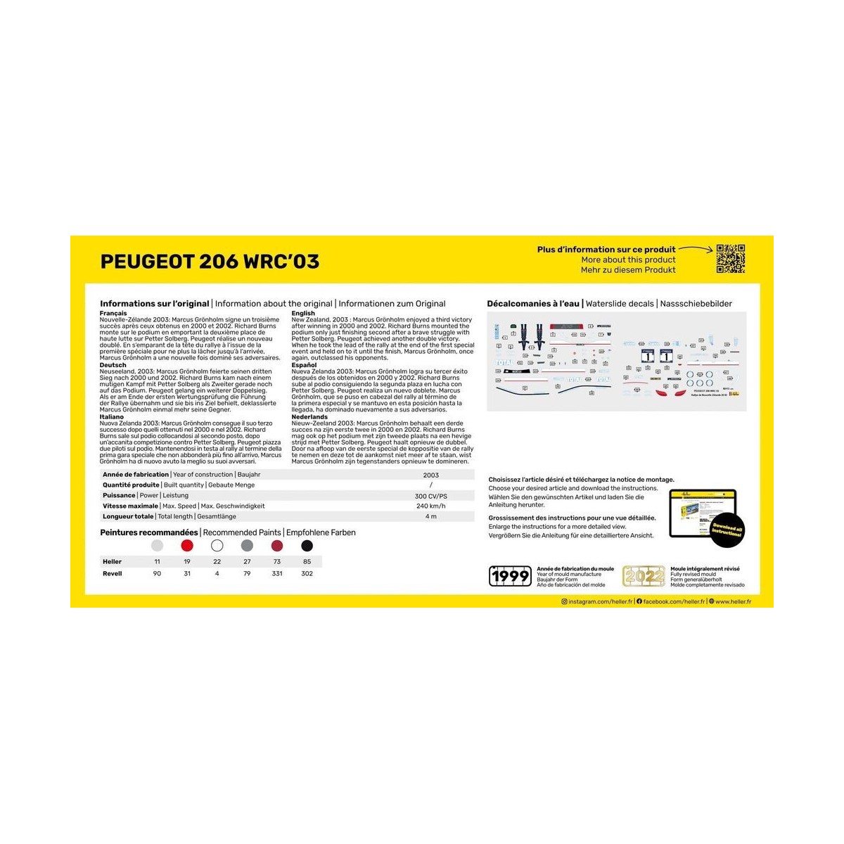Peugeot 206 WRC 2003 1/43 Heller + colle et peintures Heller HEL-56113 - 2