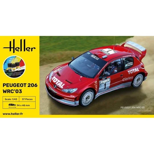 Peugeot 206 WRC 2003 1/43 Heller + colle et peintures Heller HEL-56113 - 2 HEL-56113-Peugeot 206 WRC 2003 1/43 Heller + colle et peintures - HEL-56113