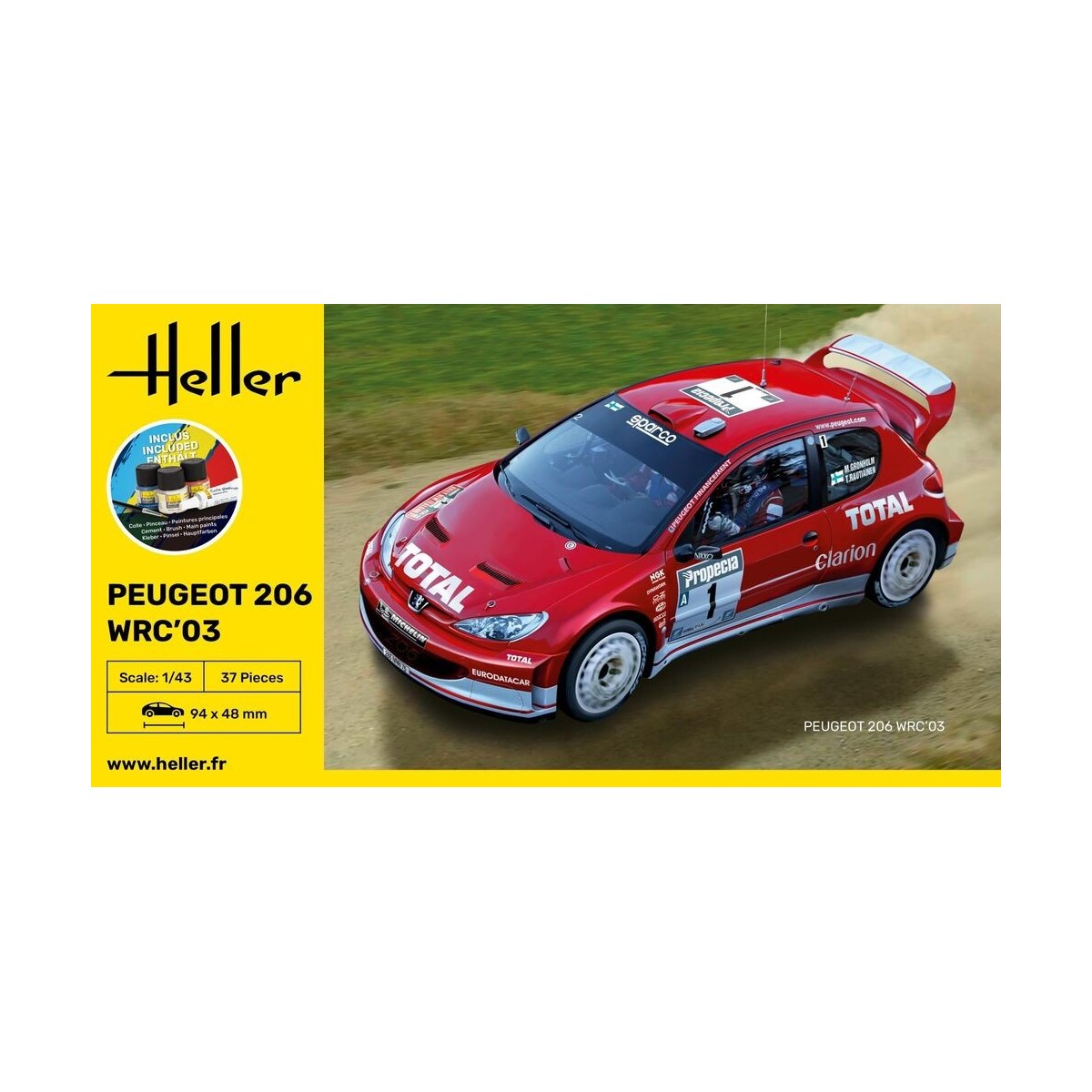 Peugeot 206 WRC 2003 1/43 Heller + glue and paints Heller HEL-56113 - 2