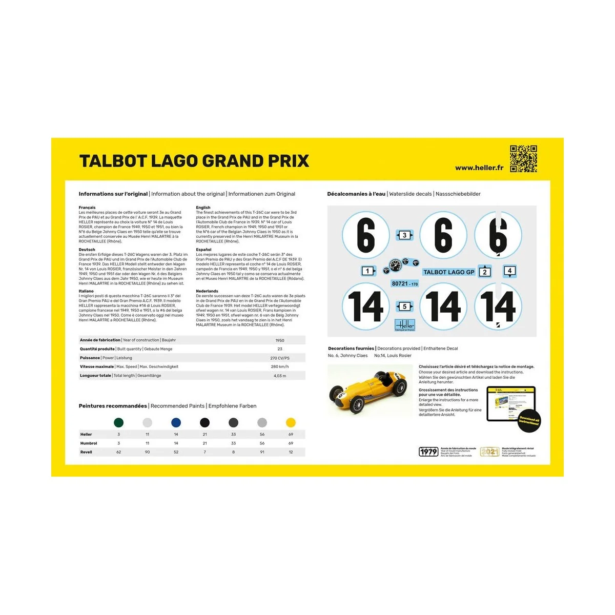 Talbot Lago Grand Prix 1/24 Heller Heller HEL-80721 - 3 Talbot Lago Grand Prix 1/24 Heller Heller HEL-80721 - 3