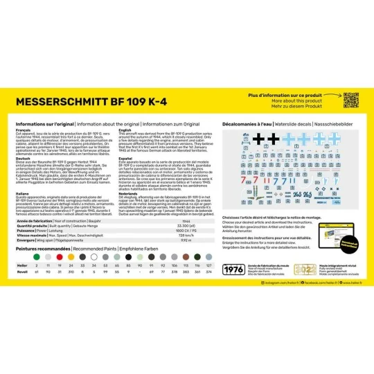 HEL-56229-Messerschmitt BF 109 K-4 1/72 Heller + colle et peintures
