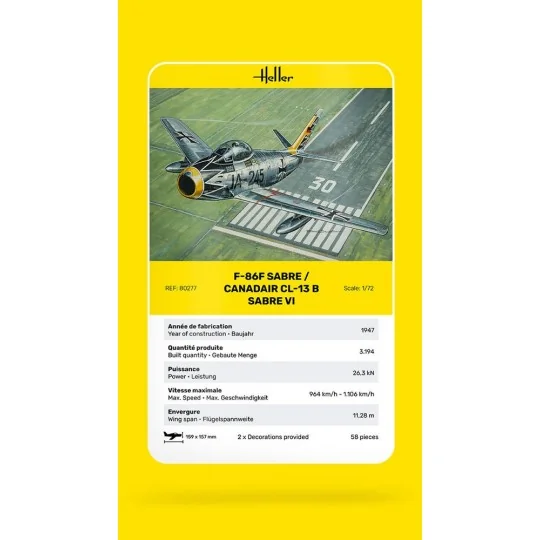HEL-80277-F-86F Sabre / Canadair CL-13 B Sabre VI 1/72 Heller - HEL-80277
