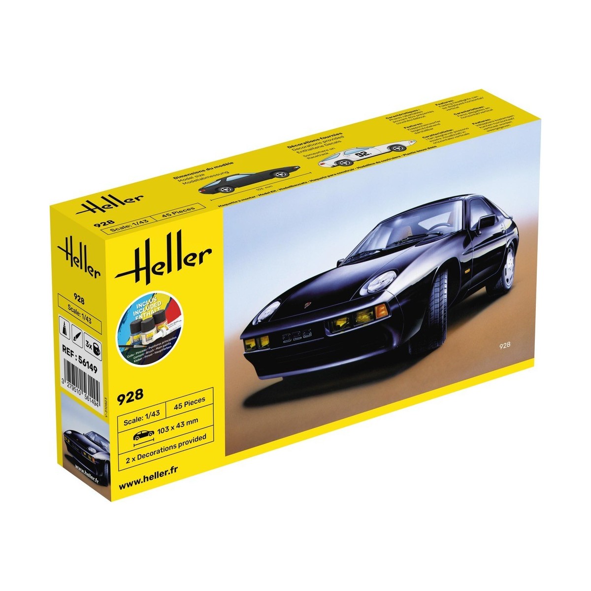 Porsche 928 1/43 Heller + colle et peintures Heller HEL-56149 - 1