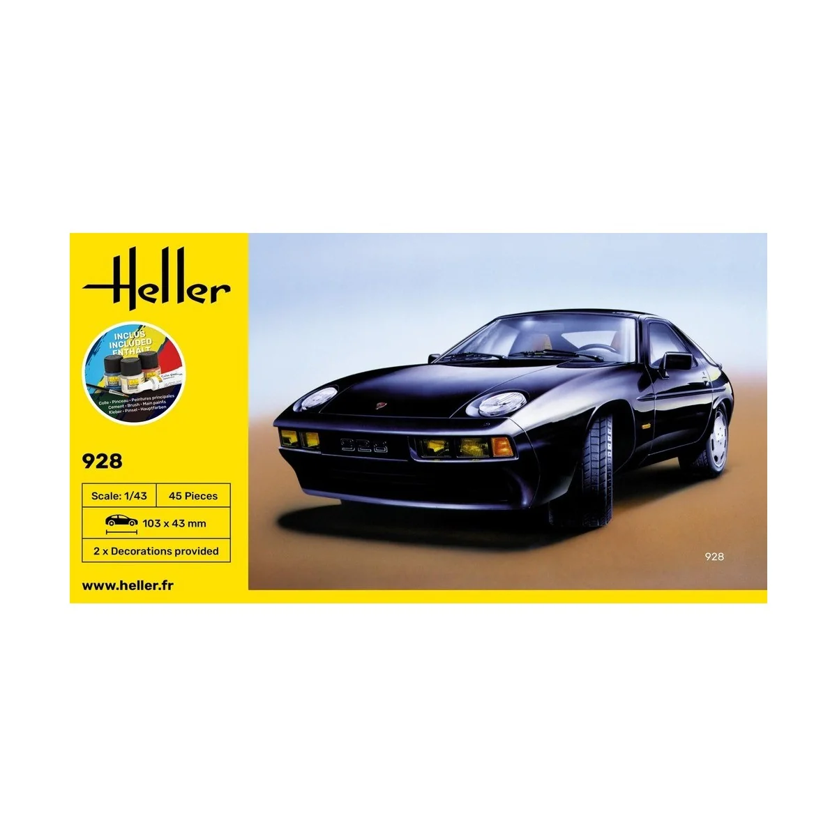 Porsche 928 1/43 Heller + colle et peintures Heller HEL-56149 - 2
