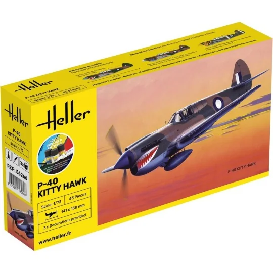 HEL-56266-P-40 Kitty Hawk 1/72 Heller + Glue & Paints - HEL-56266