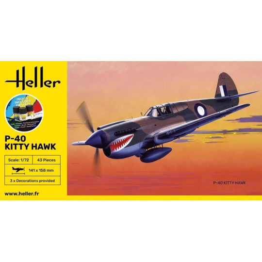 P-40 Kitty Hawk 1/72 Heller + Glue & Paints Heller HEL-56266 - 2 HEL-56266-P-40 Kitty Hawk 1/72 Heller + Glue & Paints - HEL-56266