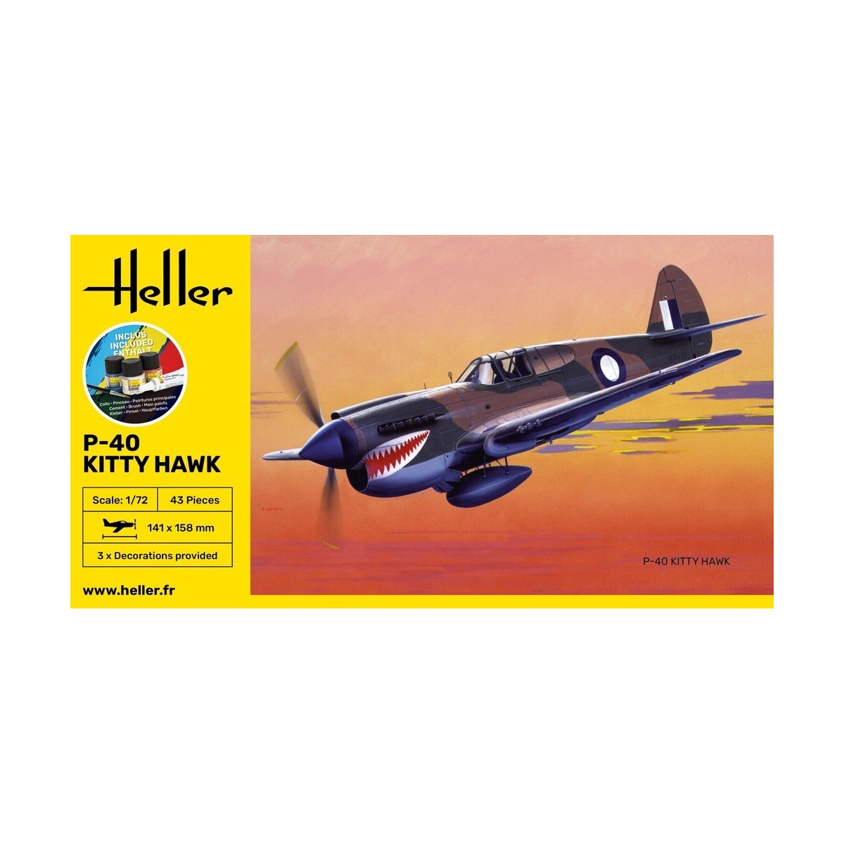 P-40 Kitty Hawk 1/72 Heller + Glue & Paints Heller HEL-56266 - 2