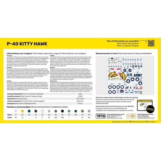 HEL-56266-P-40 Kitty Hawk 1/72 Heller + colle et peintures