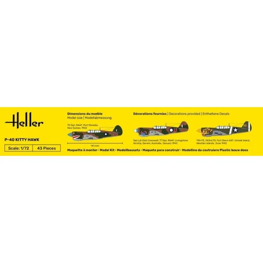 HEL-56266-P-40 Kitty Hawk 1/72 Heller + colle et peintures