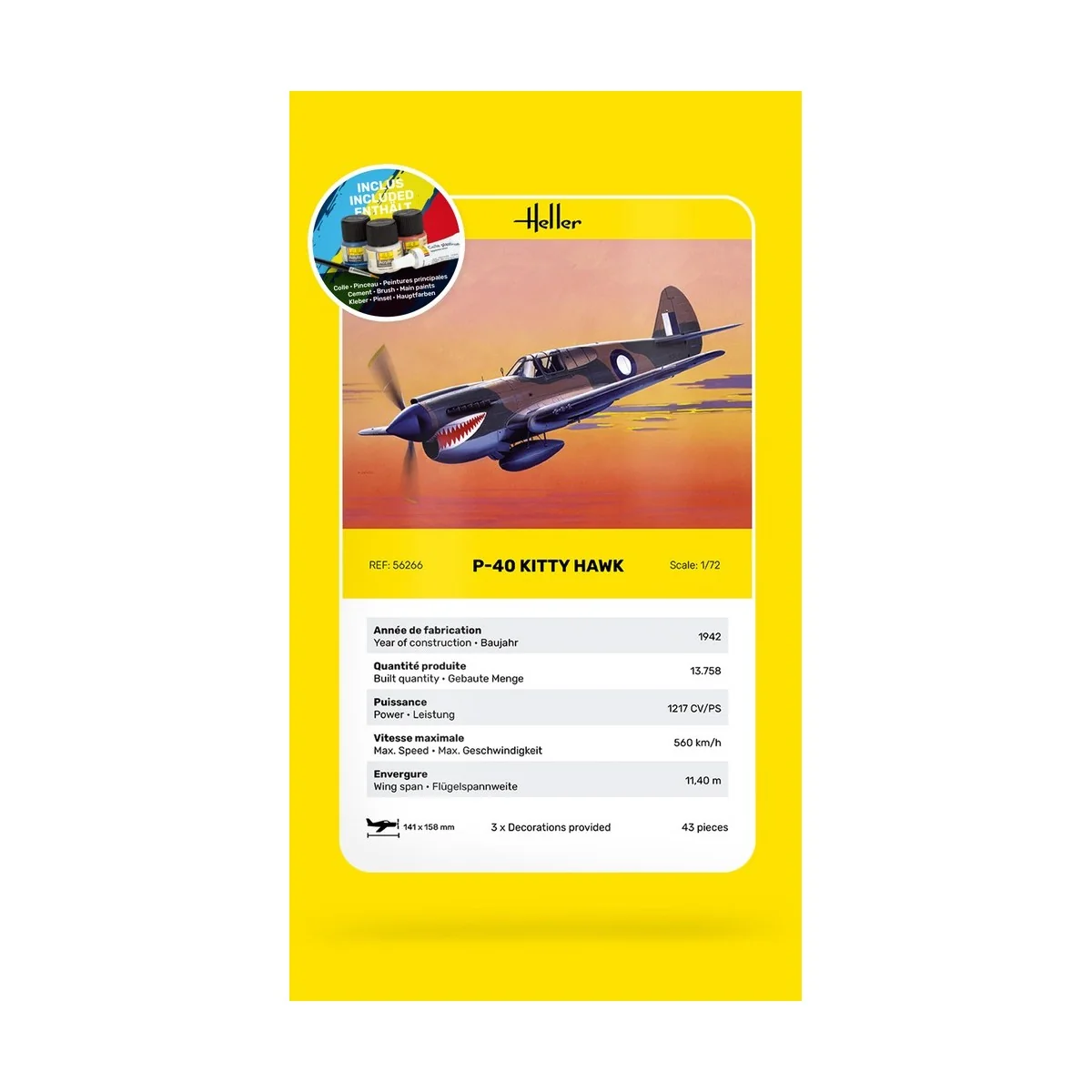 P-40 Kitty Hawk 1/72 Heller + colle et peintures Heller HEL-56266 - 5