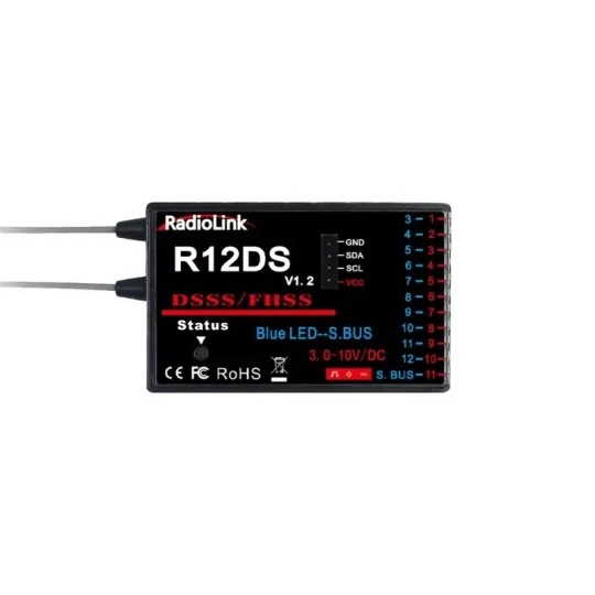 RadioLink R12DS 12-Channel Aero Receiver RadioLink RDL-0-R12DS - 1 RDL-0-R12DS-RadioLink R12DS 12-Channel Aero Receiver - RDL-0-R12DS
