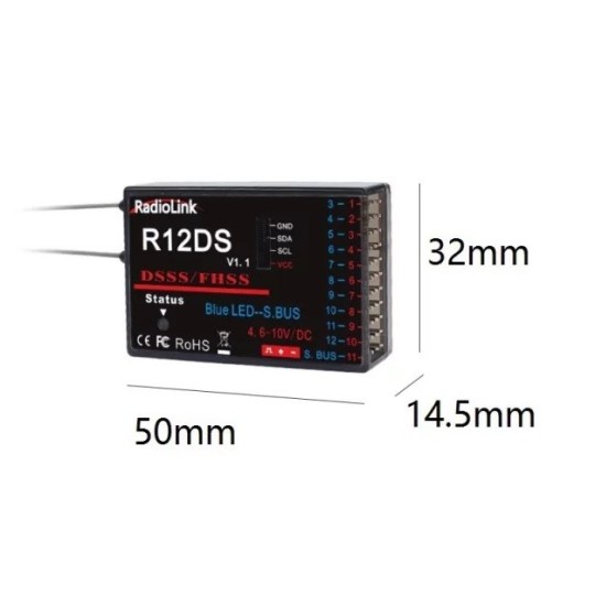 RadioLink R12DS 12-Channel Aero Receiver RadioLink RDL-0-R12DS - 2 RDL-0-R12DS-RadioLink R12DS 12-Channel Aero Receiver - RDL-0-R12DS