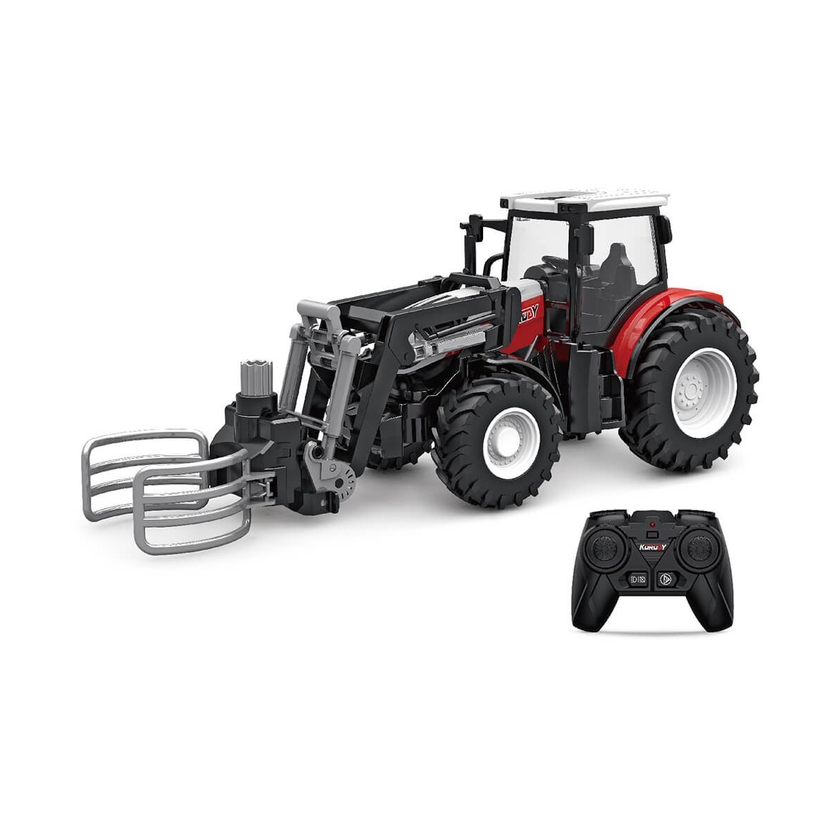 Tracteur RC rouge avec fourche et pince bottes 1/24 Korody  K-6634 - 1