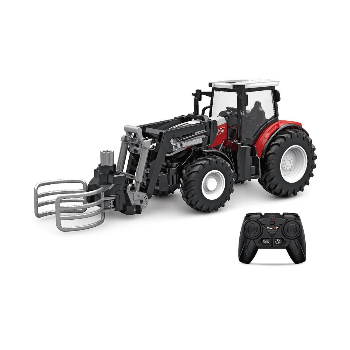Red RC Tractor with Fork and Clamp Boots 1/24 Korody K-6634 - 1 Red RC Tractor with Fork and Clamp Boots 1/24 Korody K-6634 - 1
