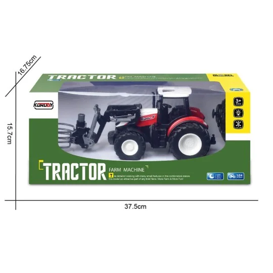 K-6634-Tracteur RC rouge avec fourche et pince bottes 1/24 Korody - K-6634