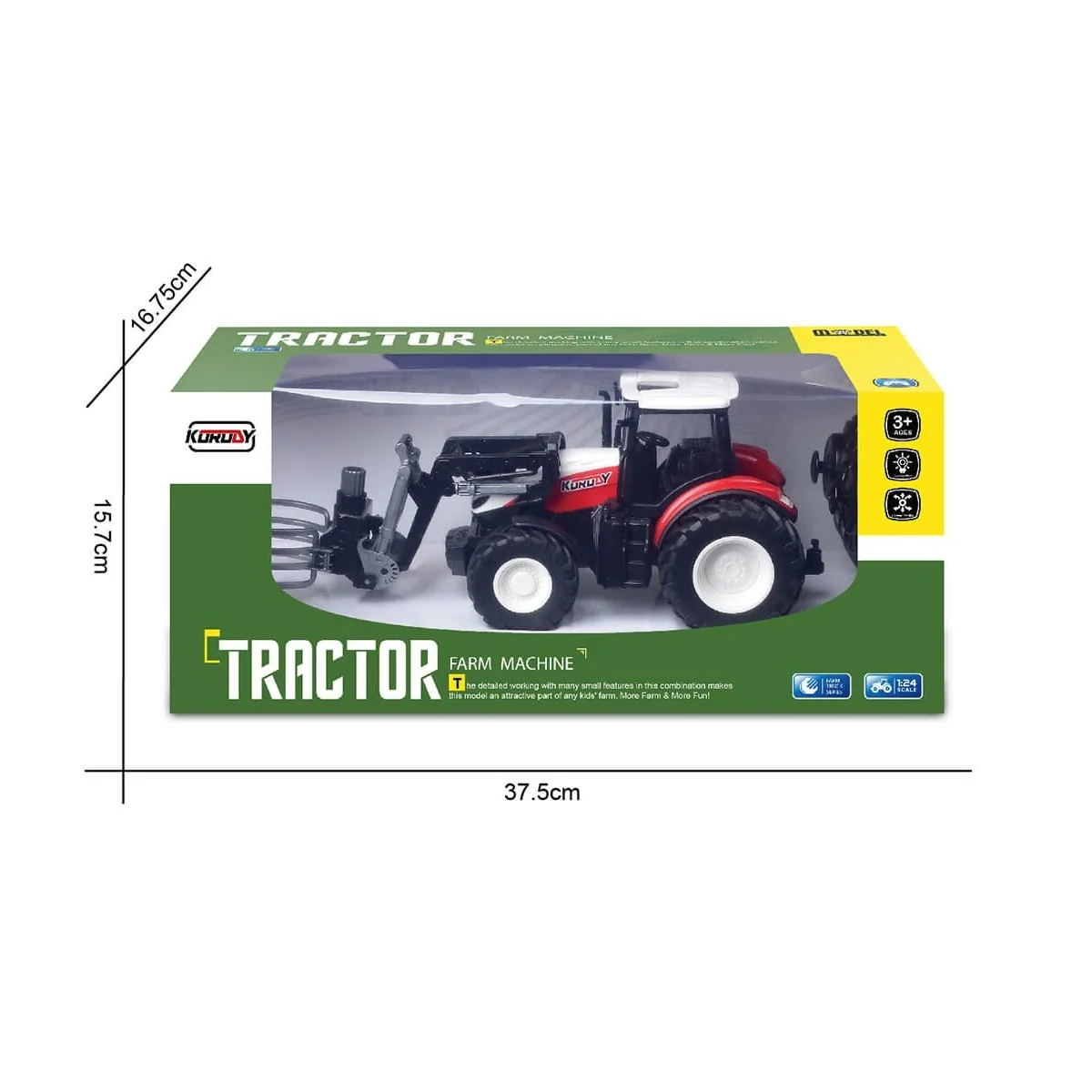 Tracteur RC rouge avec fourche et pince bottes 1/24 Korody K-6634 - 4