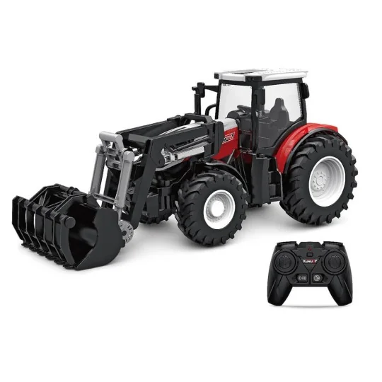 K-6631-Tracteur RC rouge avec fourche et grappin 1/24 Korody - K-6631