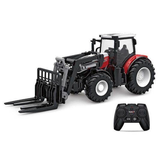 K-6633-Red RC Tractor with Fork and Tines Pallet Truck 1/24 Korody - K-6633