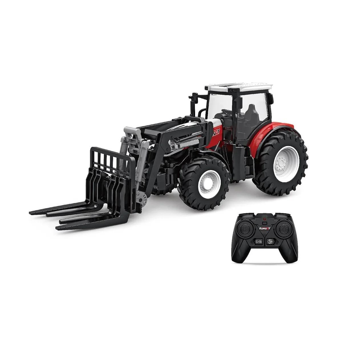 Red RC Tractor with Fork and Tines Pallet Truck 1/24 Korody K-6633 - 1