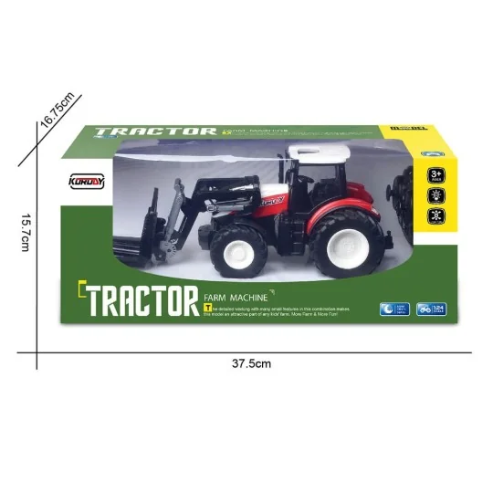 K-6633-Red RC Tractor with Fork and Tines Pallet Truck 1/24 Korody - K-6633